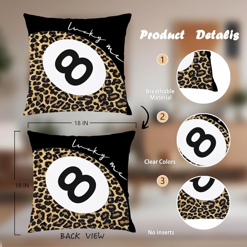 Nipil Black Trendy Leopard Pillow Covers 18x18, Cheetah Leopard Print Room Decor, Red Preppy Cheetah Print Dice Lucky 8 Ball Decorative Throw Pillow Covers for Girls Bedroom Dorm Apartment, Set of 2 - Image 2